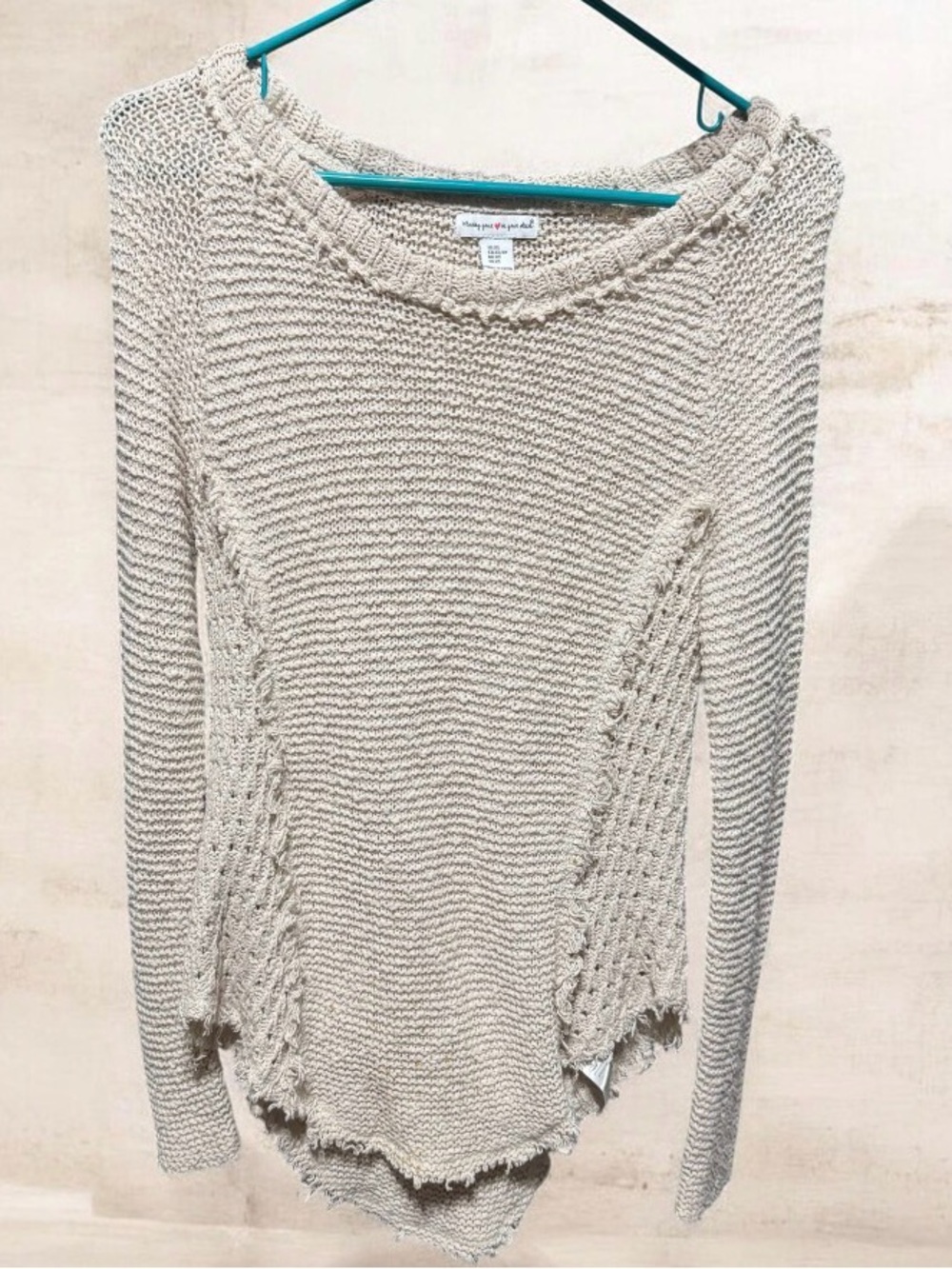 Open-Knit Scoop Neck Sweater, Light Cream, Casual Layering Top. Like New